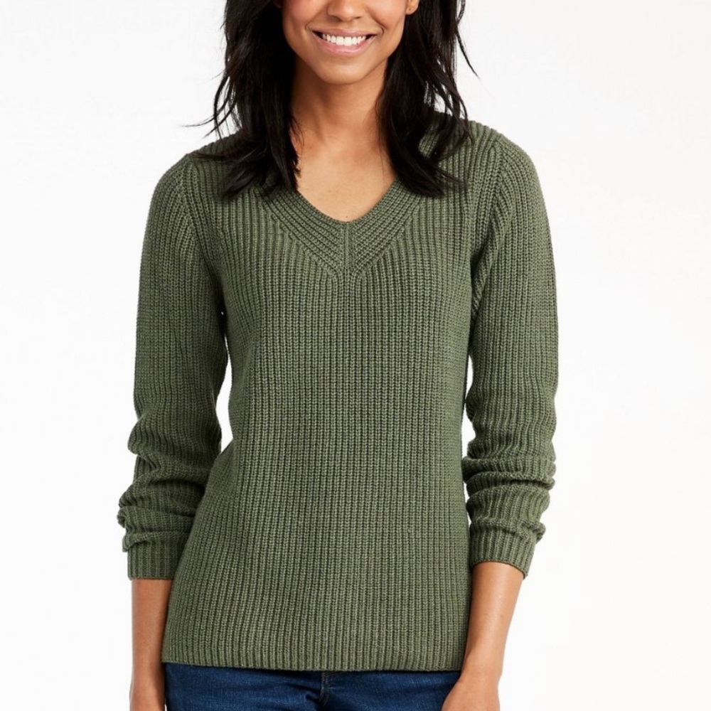 LL Bean | BLACK Cotton V-Neck Sweater Shaker Knit
